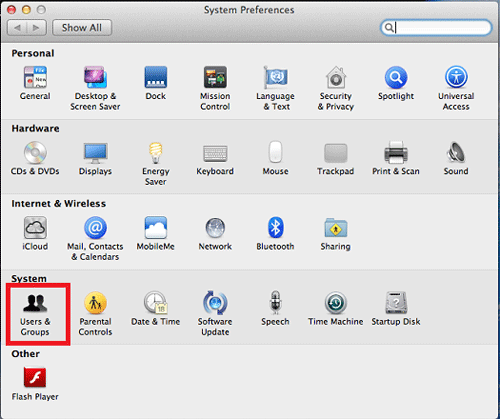 system preferences, users and groups